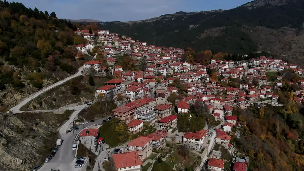 Aerial drone view of famous Metsovo in Epirus in the mountains of Pindus in northern Greece