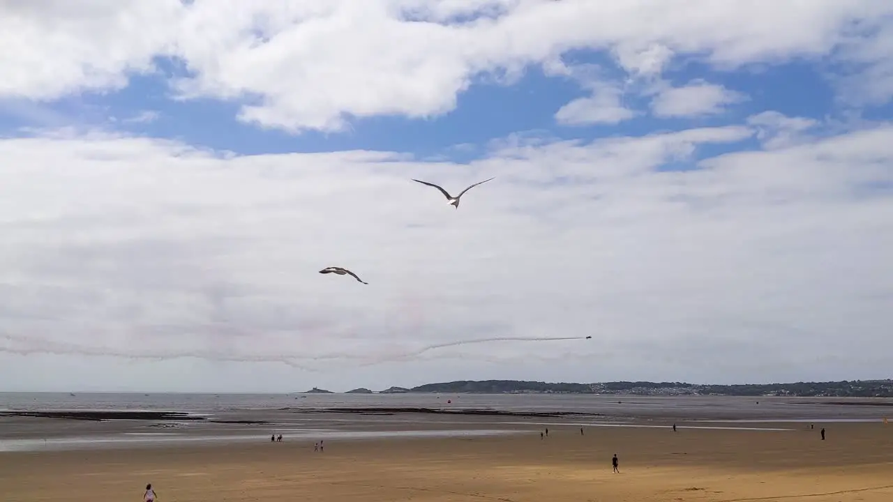 Red Arrows Fighter Planes Crossing Paths in Near Miss Over Swansea Bay During Air Show