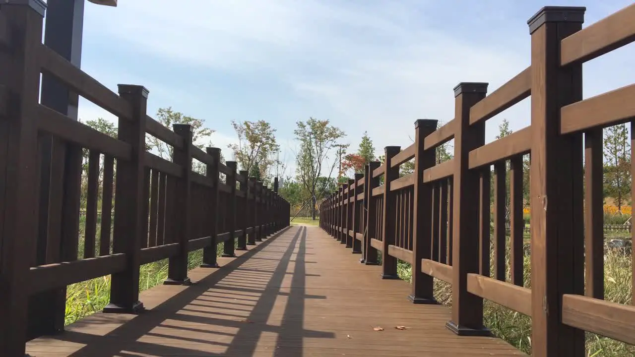 A wooden bridge in a sweet flag field at Imjingak by the DMZ overlooking North Korea in Munsan Paju Gyeonggi-do South Korea