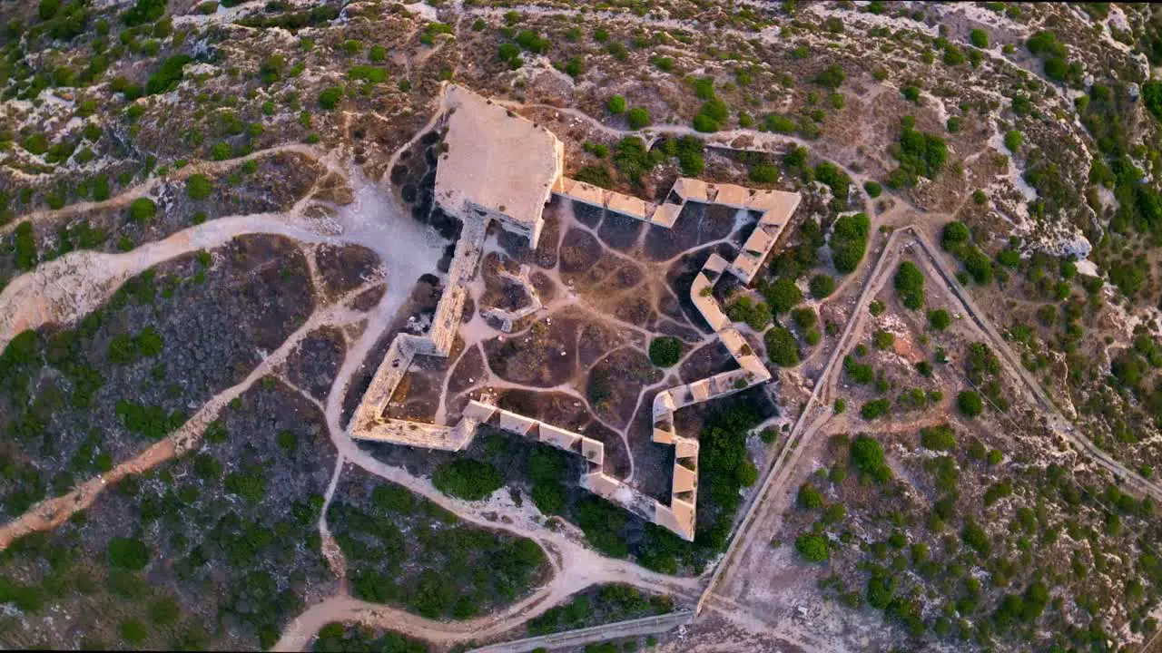 Birdseye parallax footage of Fortino di Sant'Ignazio Cagliari Italy