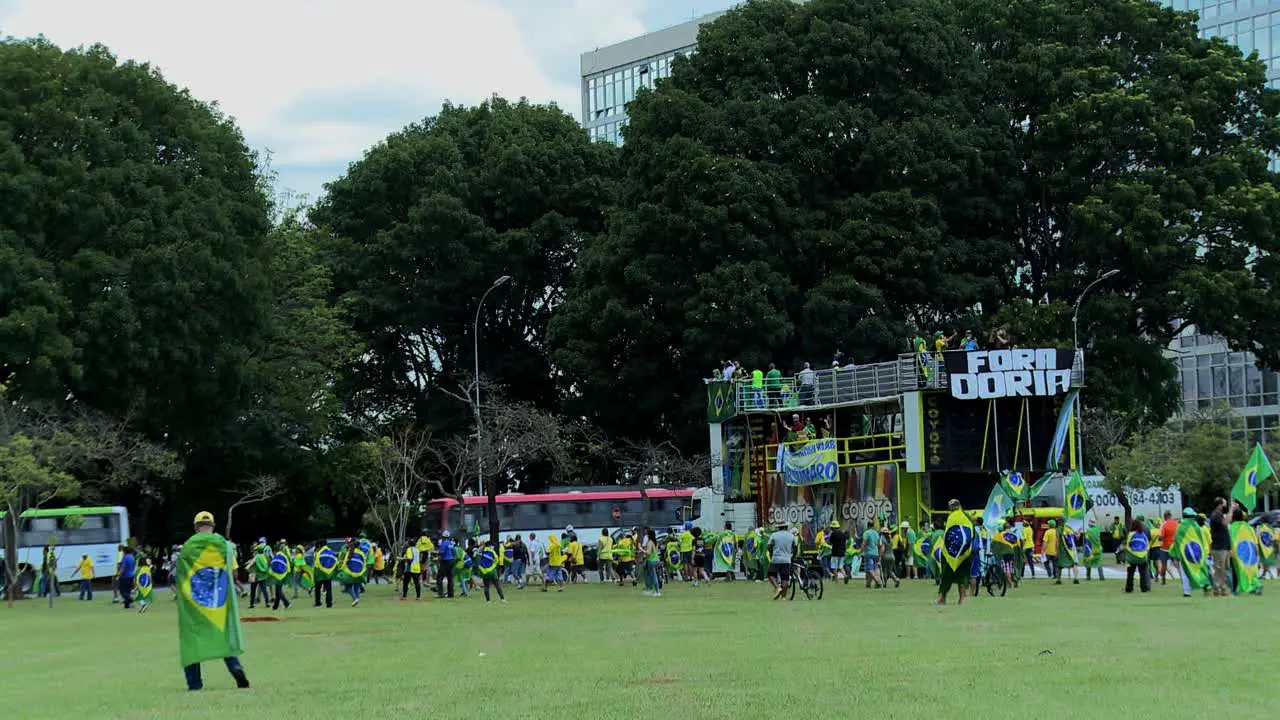 President Bolsonaro supporters gather to rally in a park