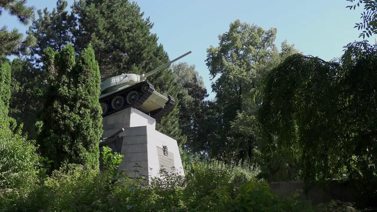 Tank T-34 85 with the 051-CS designation in Ostrava near Sykoruv most bridge as memorial of WW2 and liberation