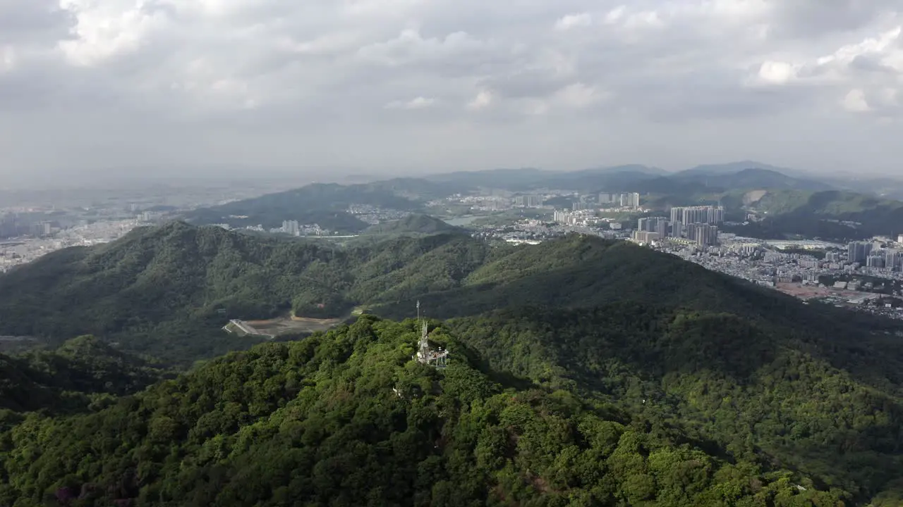 Aerial telecommunications transmission 5G tower Guangzhou Chinese city