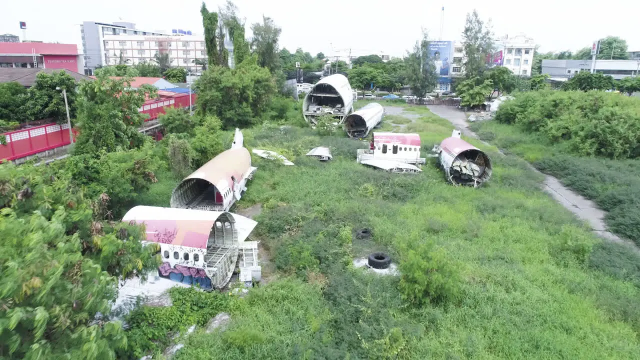 Backwards flight clip of a Airplane Graveyard in Bangkok Thailand