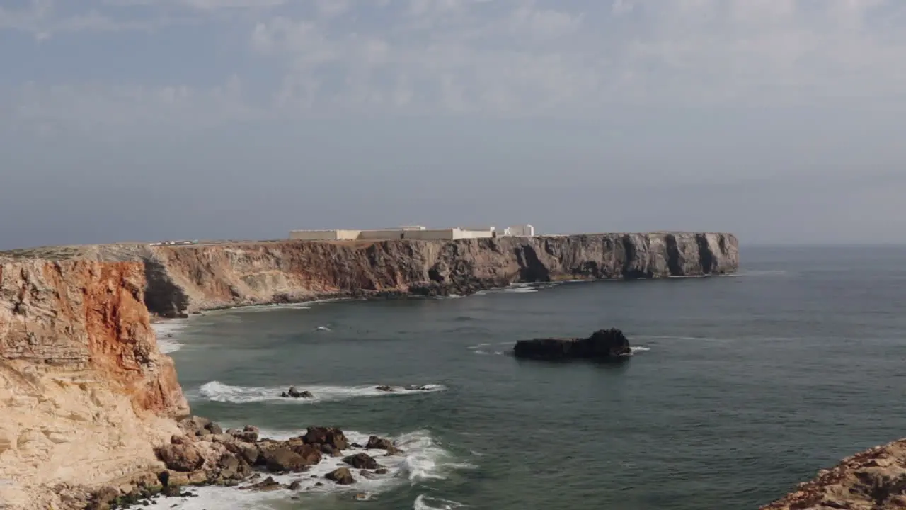 View from cliffs onto Fortaleza Sagres in slow motion