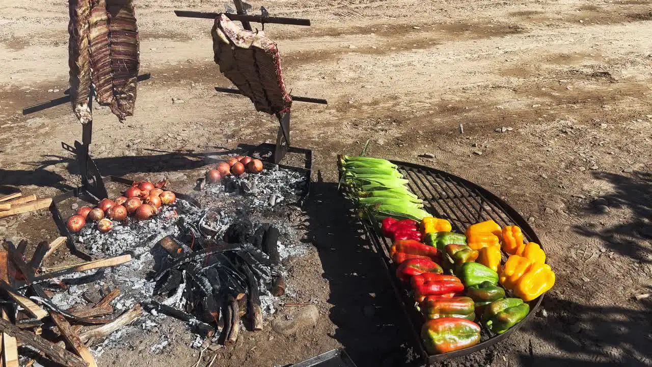 Argentine BBQ Grilled Vegetables and Meats Slow motion