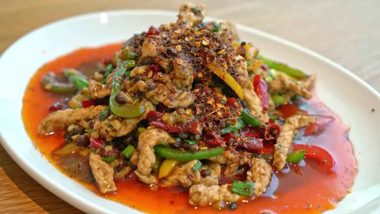 stir-fried pork with Mala Chilli Chinese food style