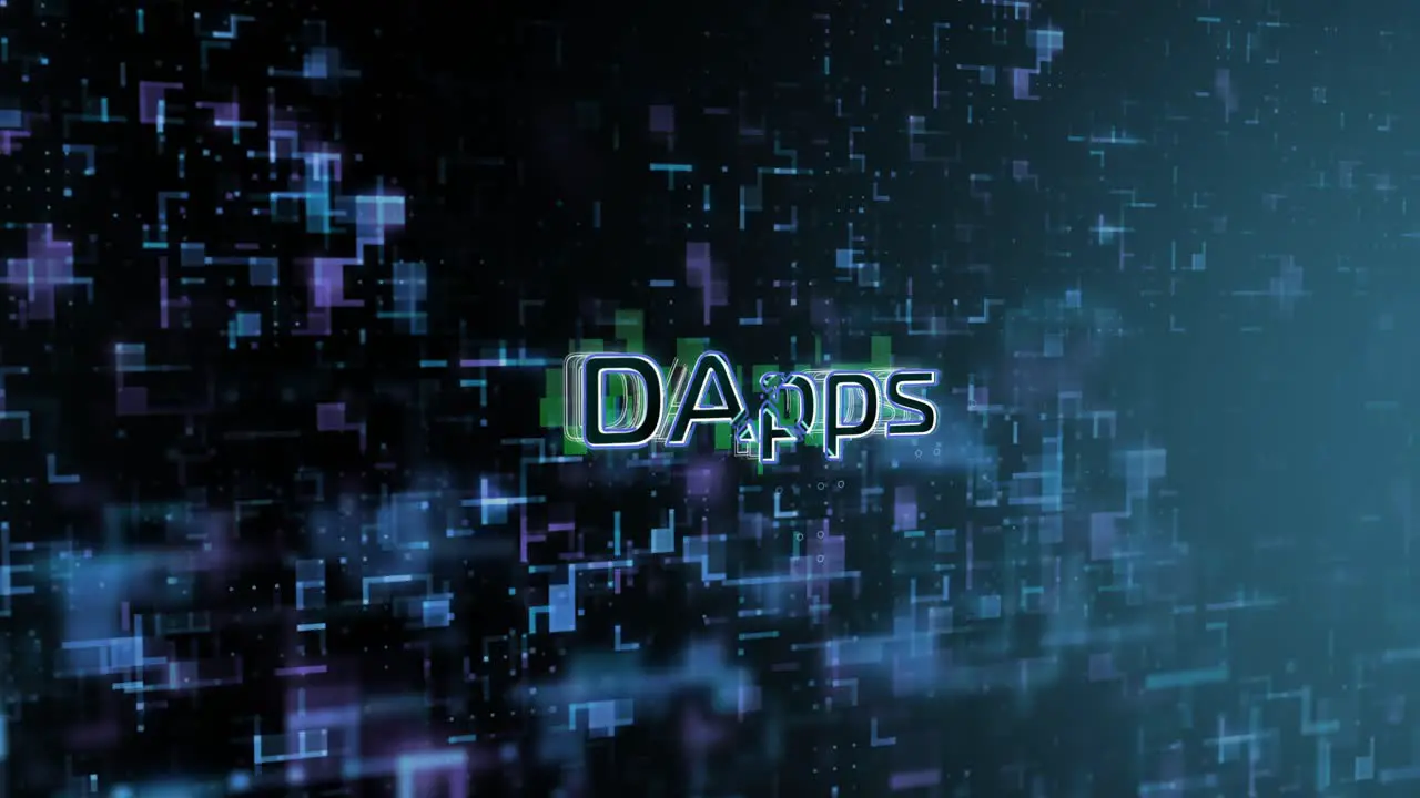 DApps Concept Text Reveal Animation with Digital Abstract Technology Background 3D Rendering for Blockchain Metaverse Cryptocurrency