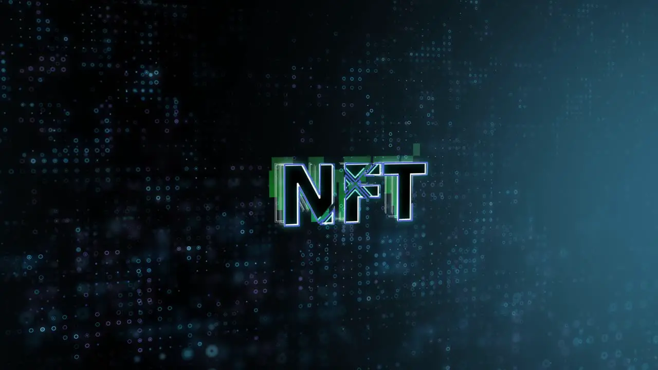 NFT Concept Text Reveal Animation with Digital Abstract Technology Background 3D Rendering for Blockchain Metaverse Cryptocurrency