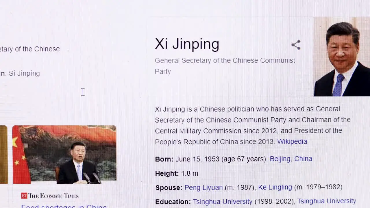 Searching for Xi JinPing the president of China on Google website