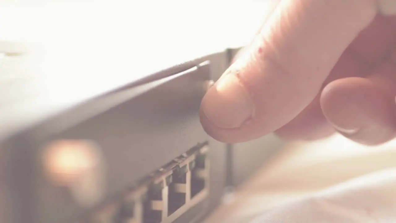 Network engineer working on router