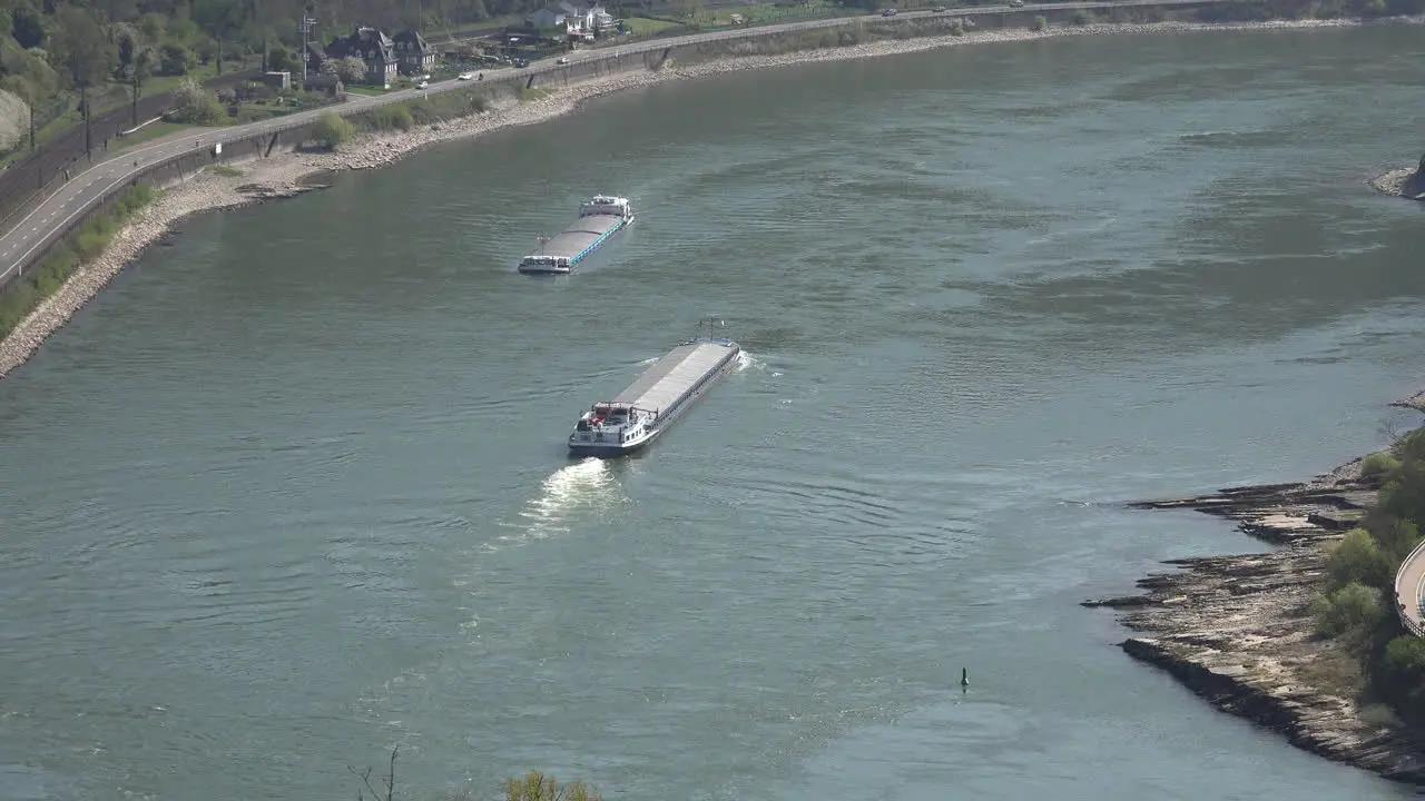 Germany Barges Pass In Rhine Gorge