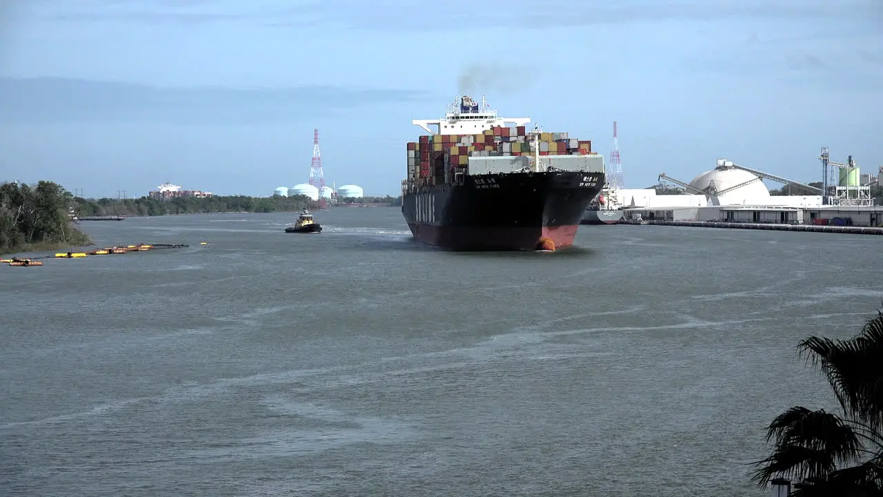 Georgia cargo ship passing oil storage