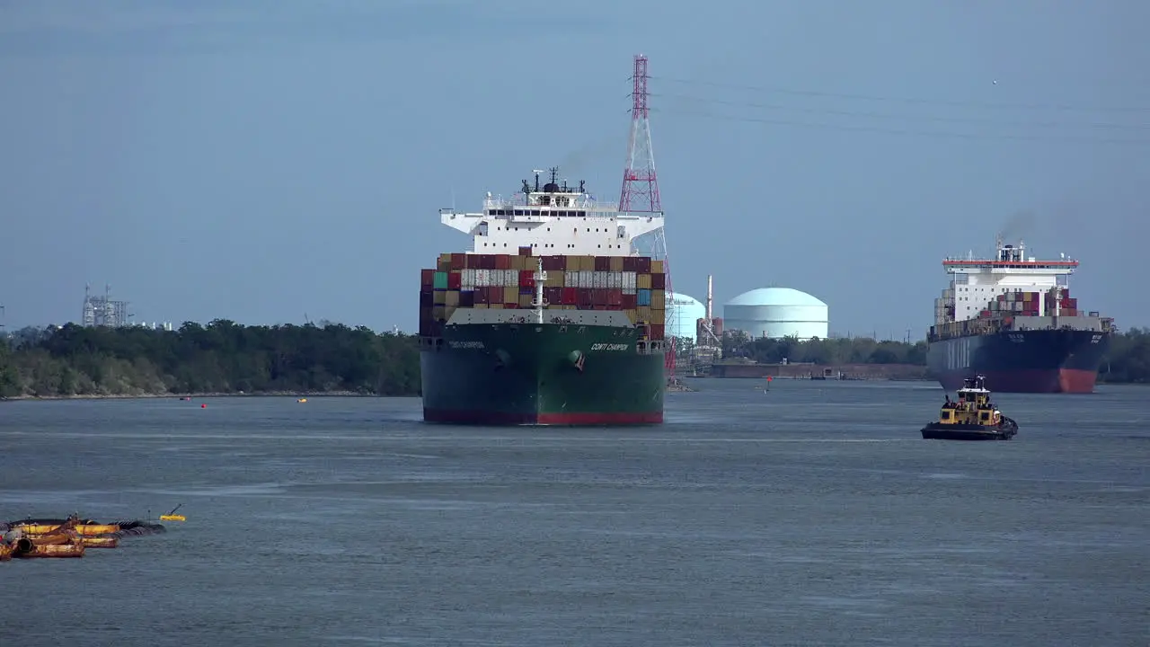 Georgia a container ship sails up the Savannah River