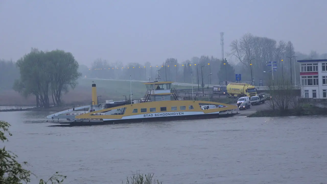 Netherlands Schoonhoven Traffic At Ferry At Dawn