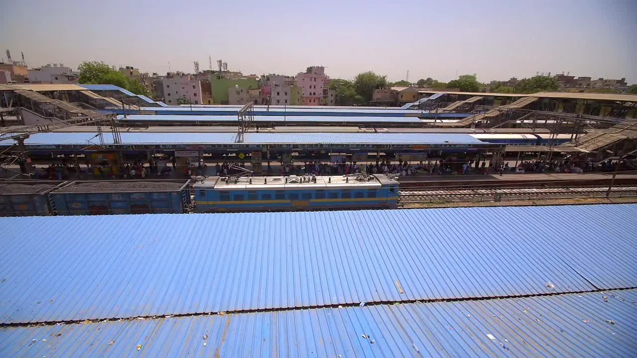 Shot of an Indian Train From Station Roof