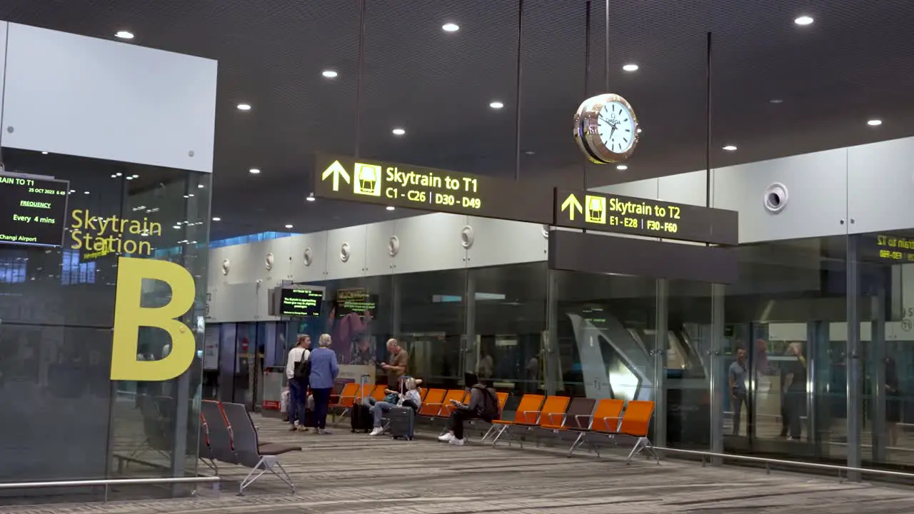 Skytrain Arriving At Terminal 3 Departures At Changi Airport in Singapore