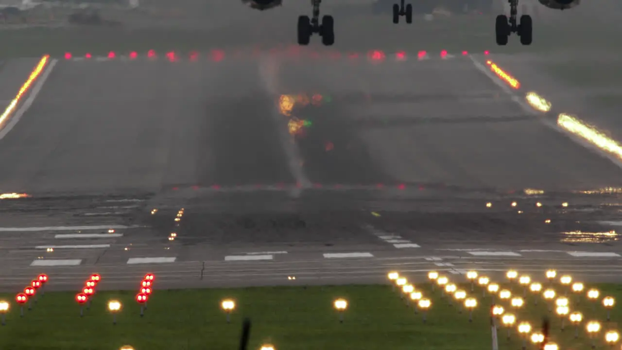 Airplane landing at the airport slow motion