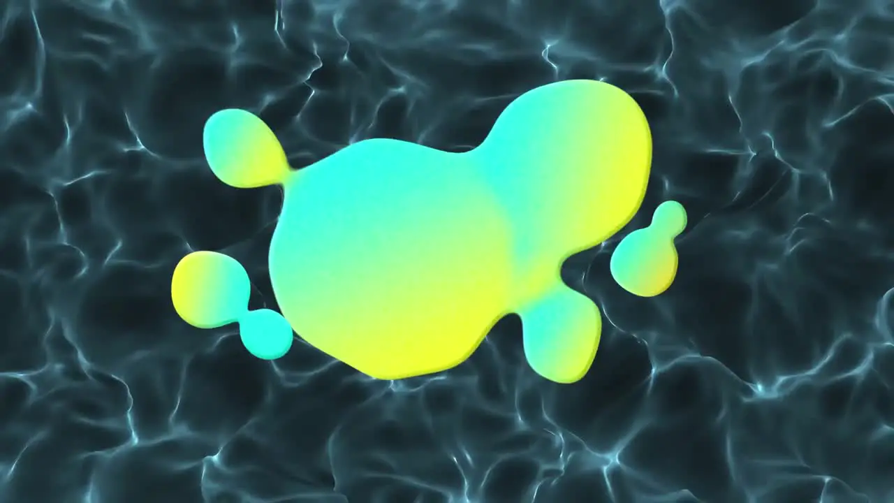 Animation of 3D blue and yellow shapes forming over blue liquid background