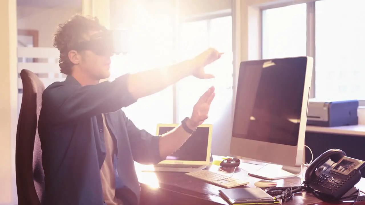 Man wearing virtual reality glasses