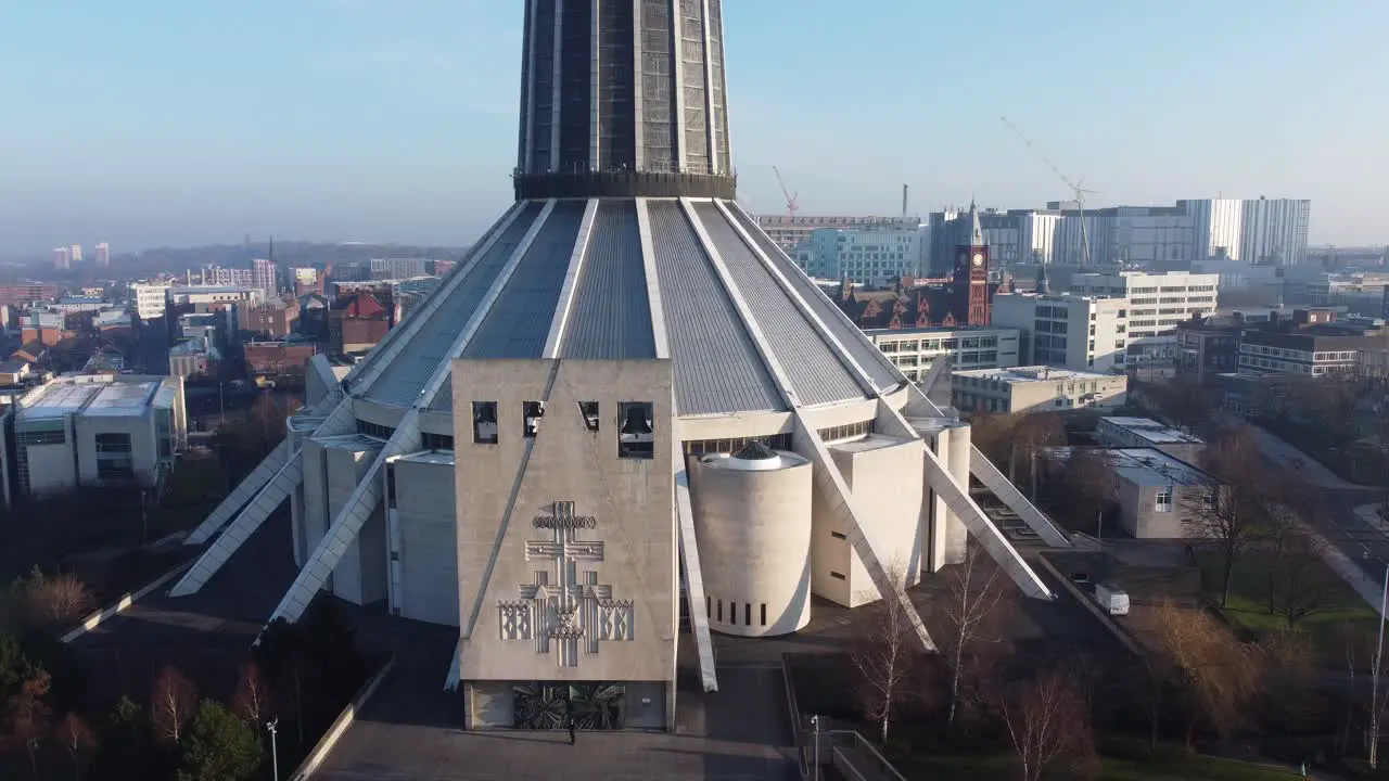 Liverpool Metropolitan cathedral contemporary city famous building exterior orbit right