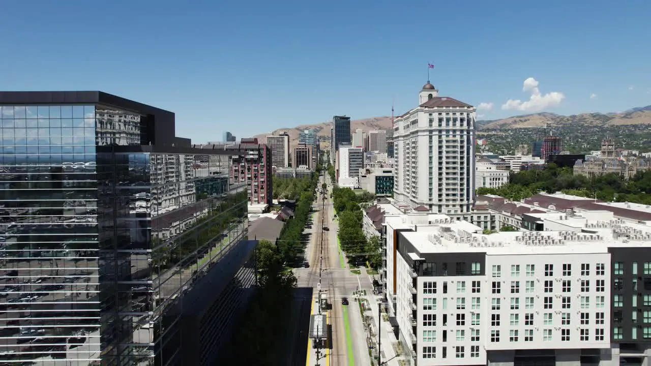 Downtown Skyscraper and High Rise Buildings in Salt Lake City Utah Aerial