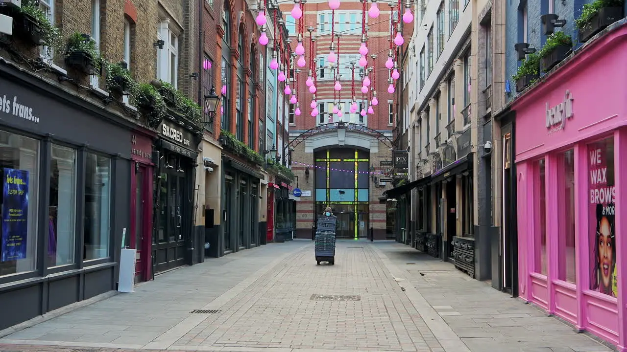 Empty London Streets during Coronavirus Lockdown showing quiet and deserted Carnaby Street roads in a popular tourist area in the global pandemic Covid-19 shutdown in England Europe