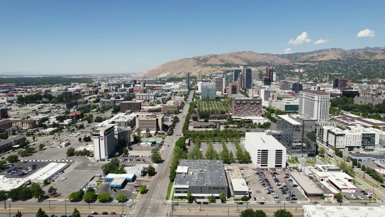 City Landscape in Downtown Salt Lake Utah Aerial Drone Flight