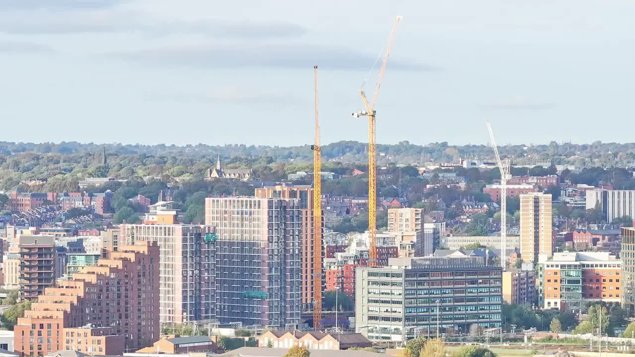 Construction of high rise tower blocks in city centre in Leeds City Centre England