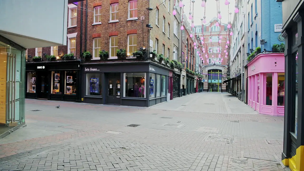 Empty London Roads during Coronavirus Lockdown at quiet deserted Carnaby Street in Soho a popular tourist area during the global pandemic Covid-19 shutdown in England Europe