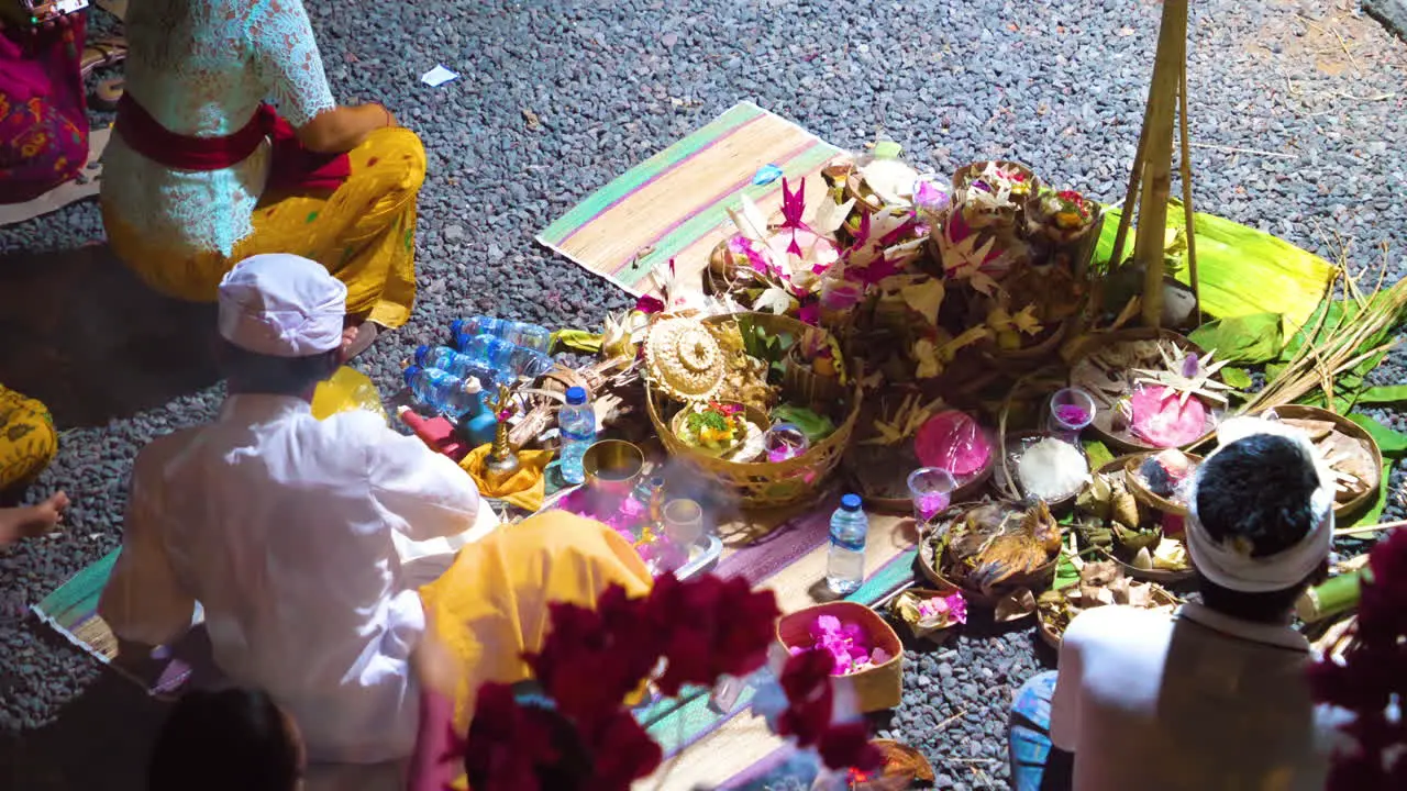 Close up of Balinese people perform the ceremony for the lunar moon celebration