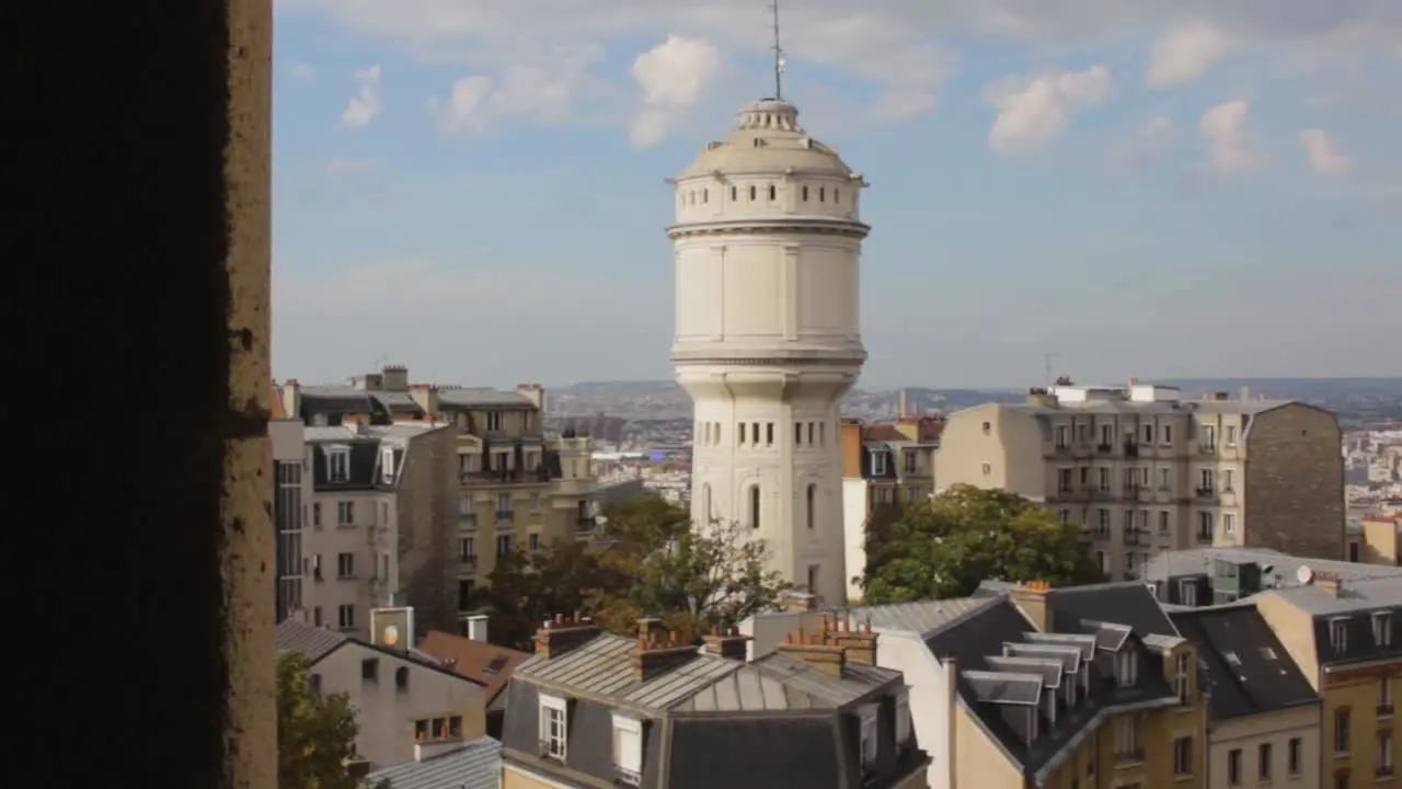 View of Paris and the water tower of Montmartre from the dome of Basilica of the Sacred Heart in Montmartre Paris