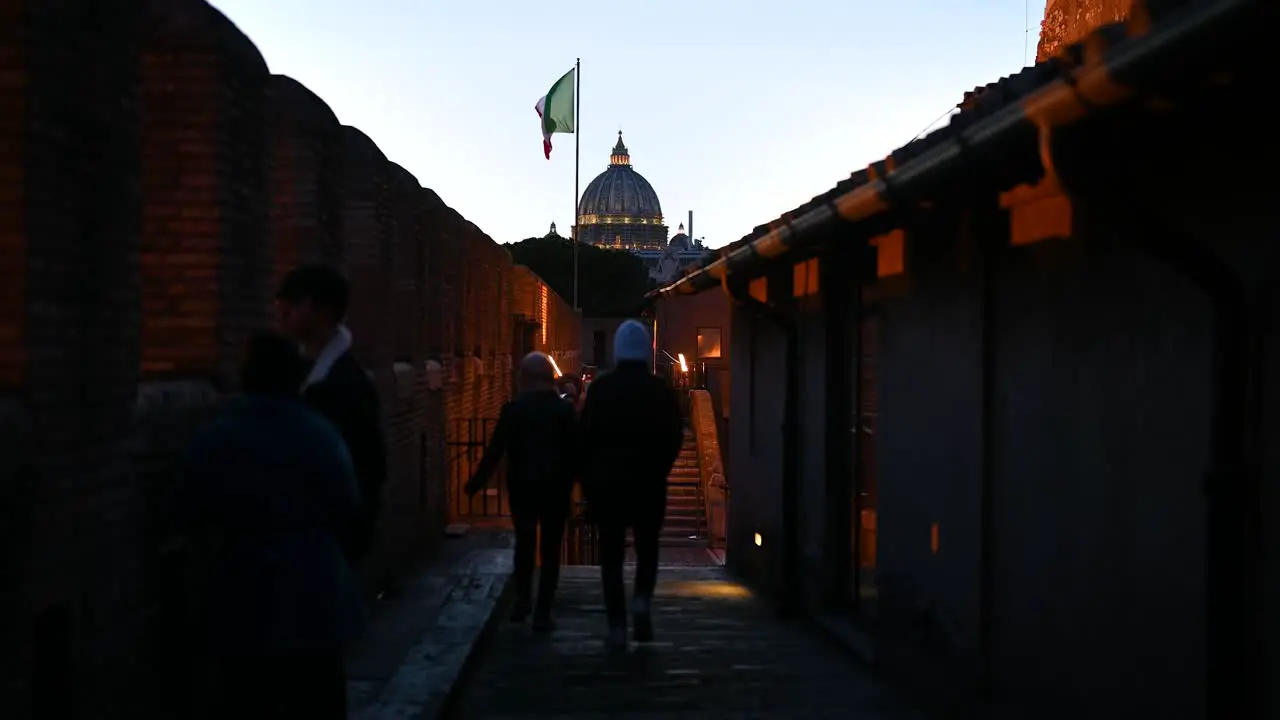 People walking towards the St