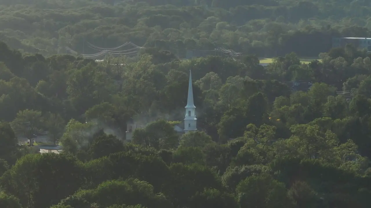 Wooden church spire of the quintessential Baptist Church in Camden Maine