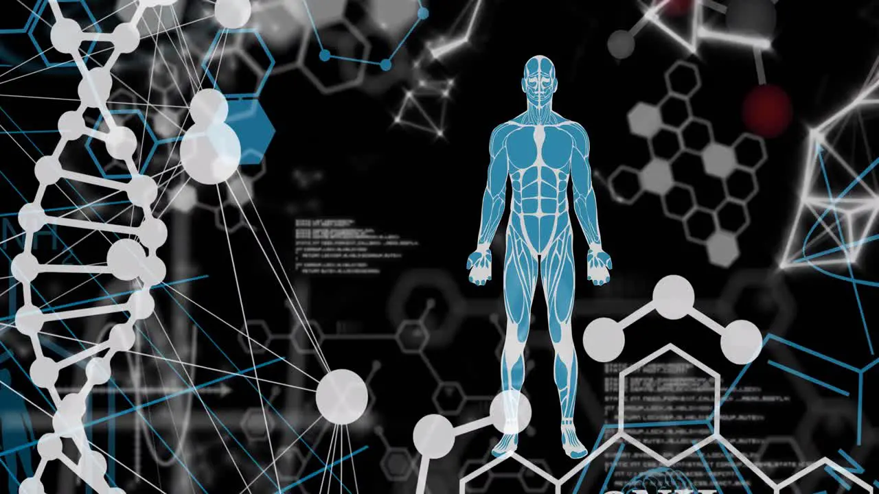 Animation of dna strand scientific data processing and human body