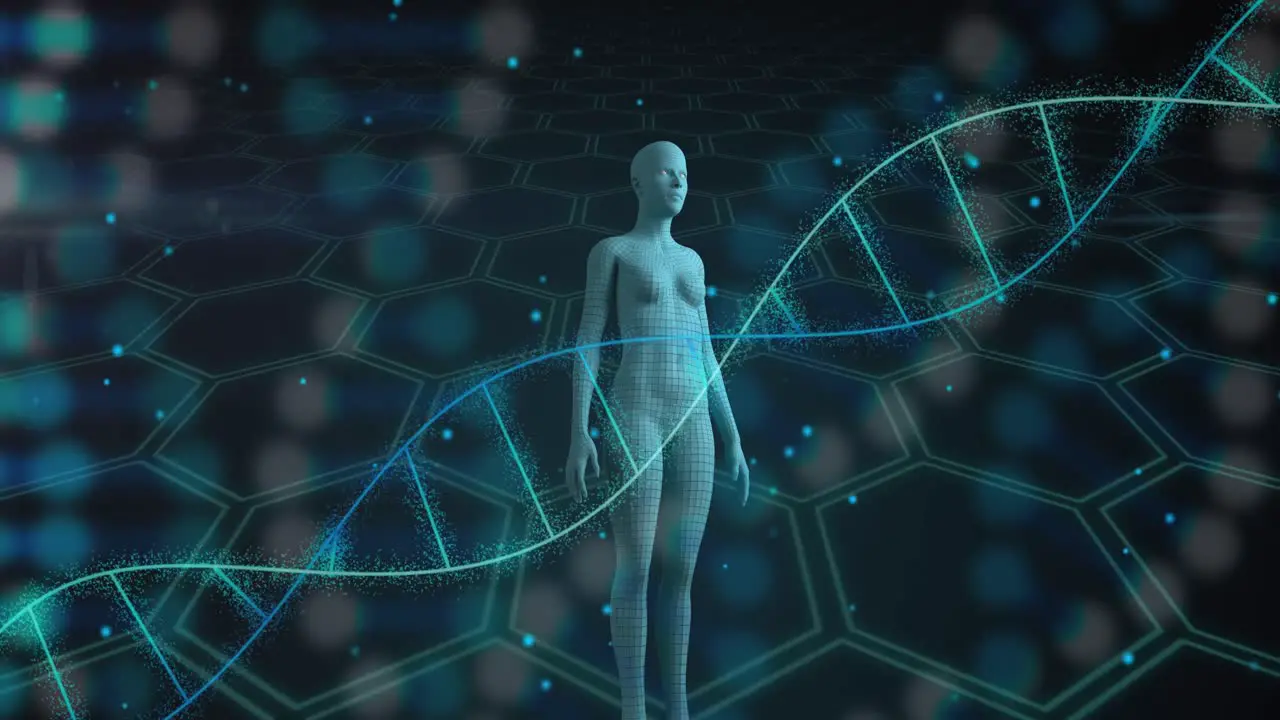 Animation of dna strands scientific data processing and human body