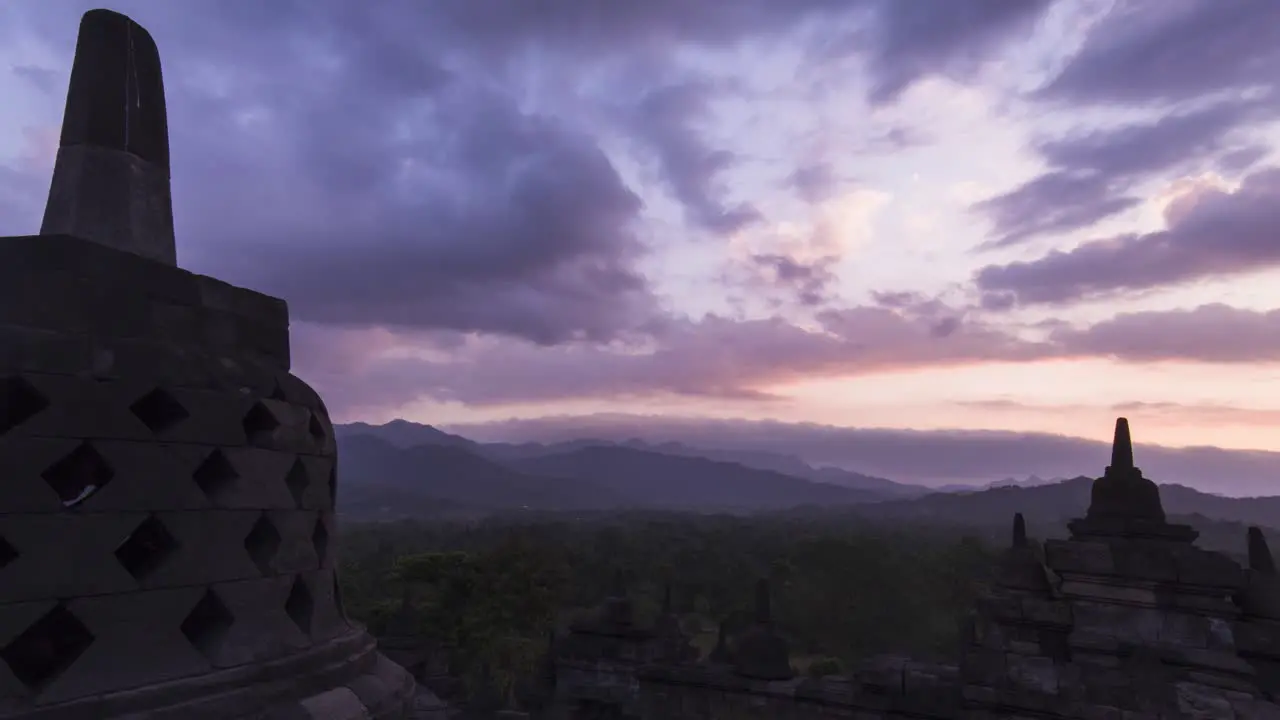 Borobudur time lapse of moving clouds at sunset