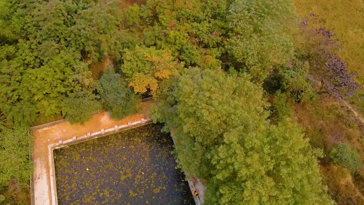 Amazing overhead view of an ancient temple pool