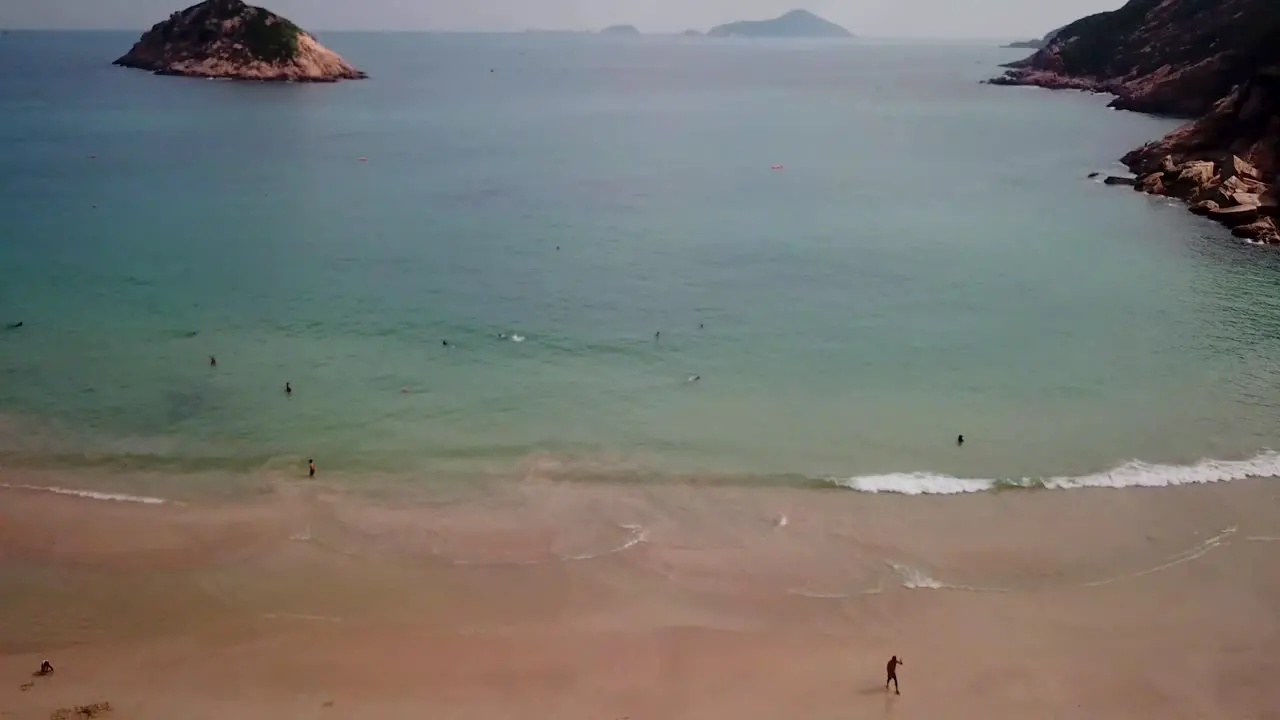 A static aerial view of the Shek O beach in Hong Kong as public beaches reopening after months of closure amid coronavirus outbreak to the public