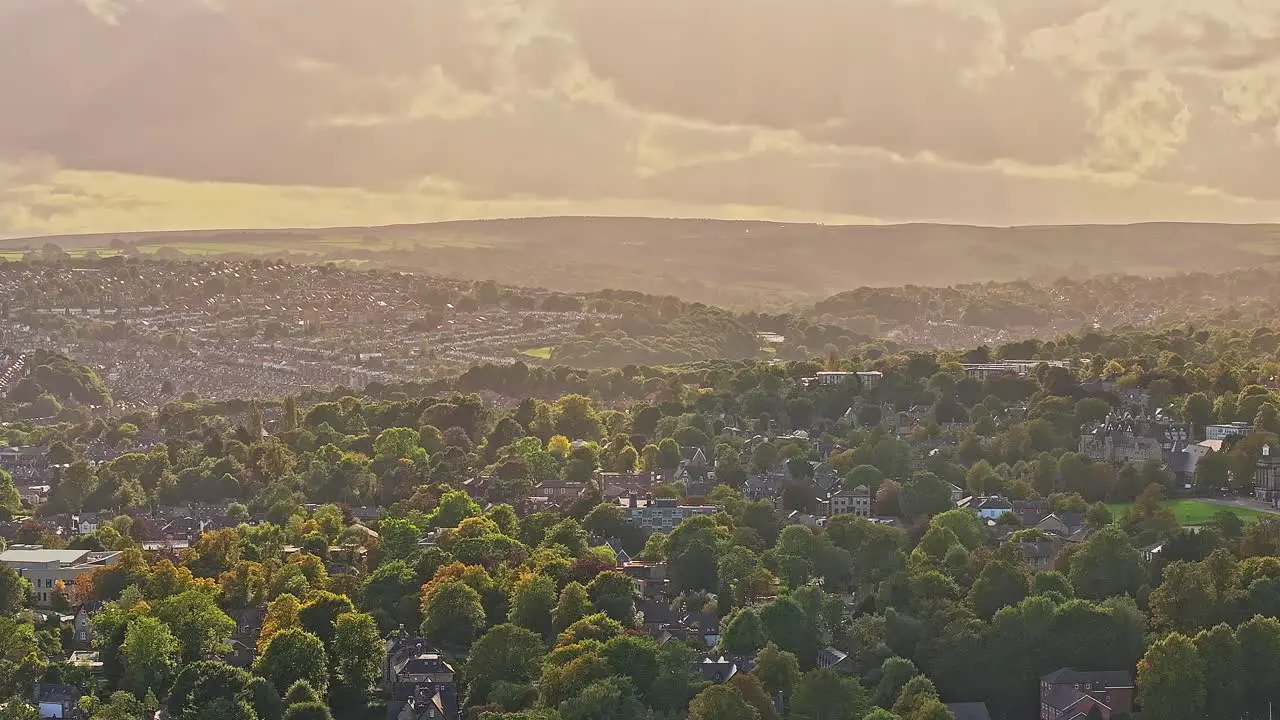 Scenic Aerial View Of Sheffield City Centre During Sunrise In South Yorkshire England