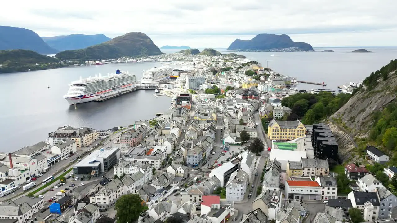 Ålesund city and center is a fantastic sight from a drone