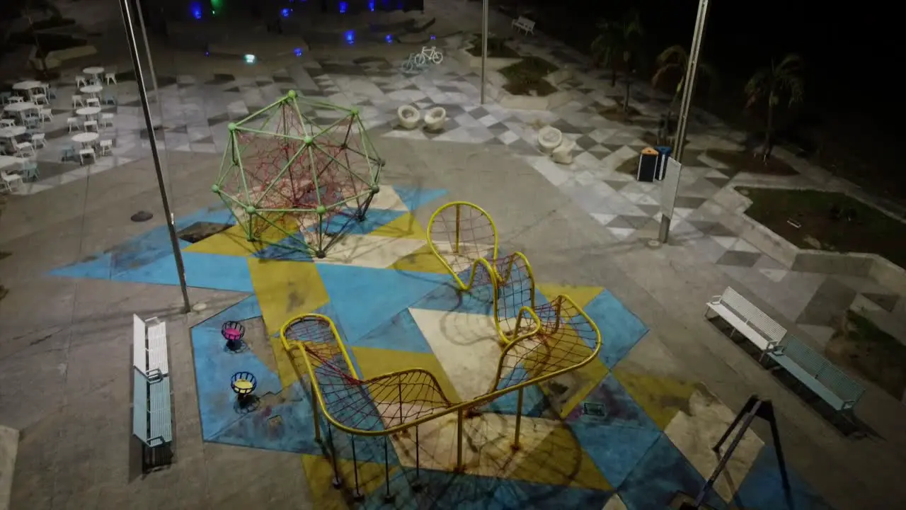 Aerial view of a kids playground at night in Mexico