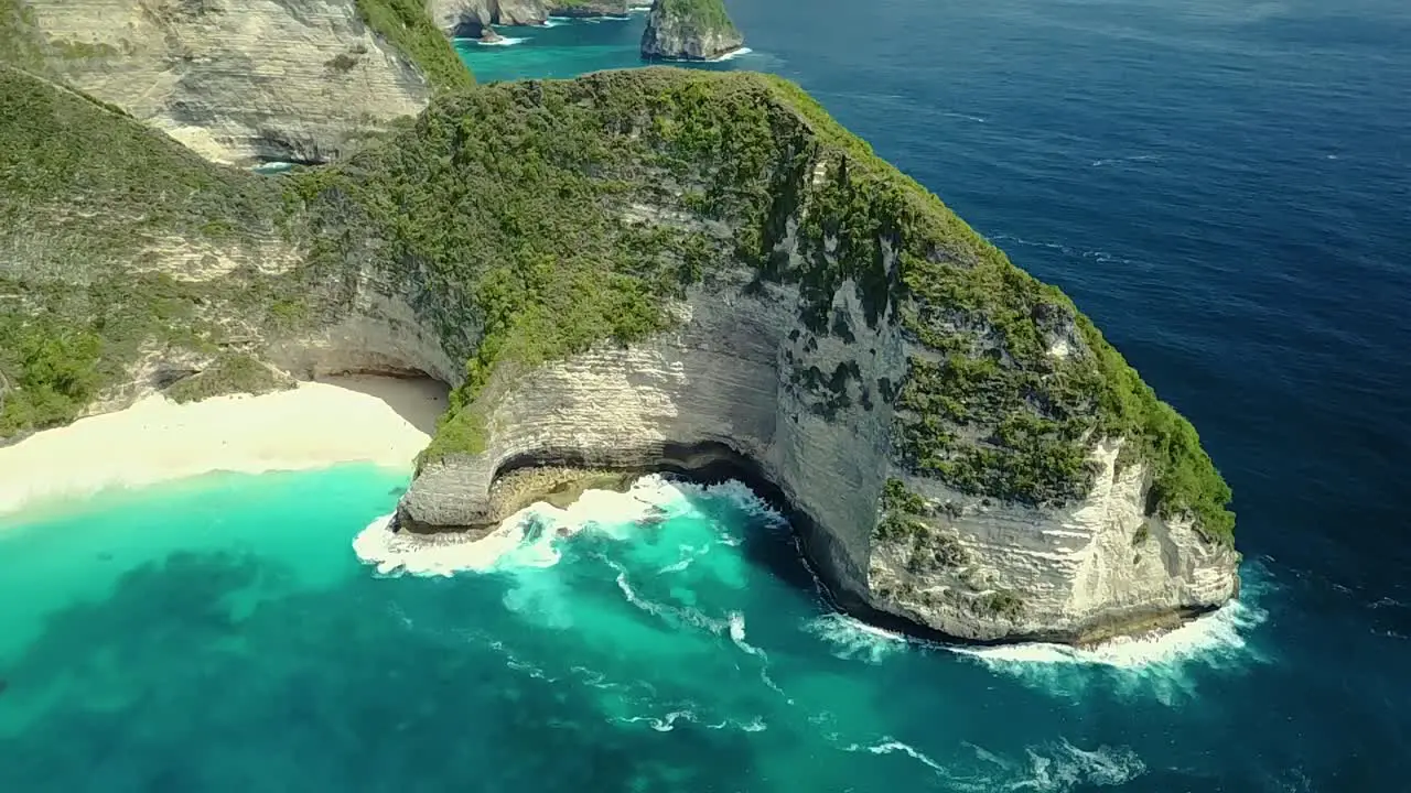 Drone circling KelingKing Beach in Nusa Penida Bali Indonesia