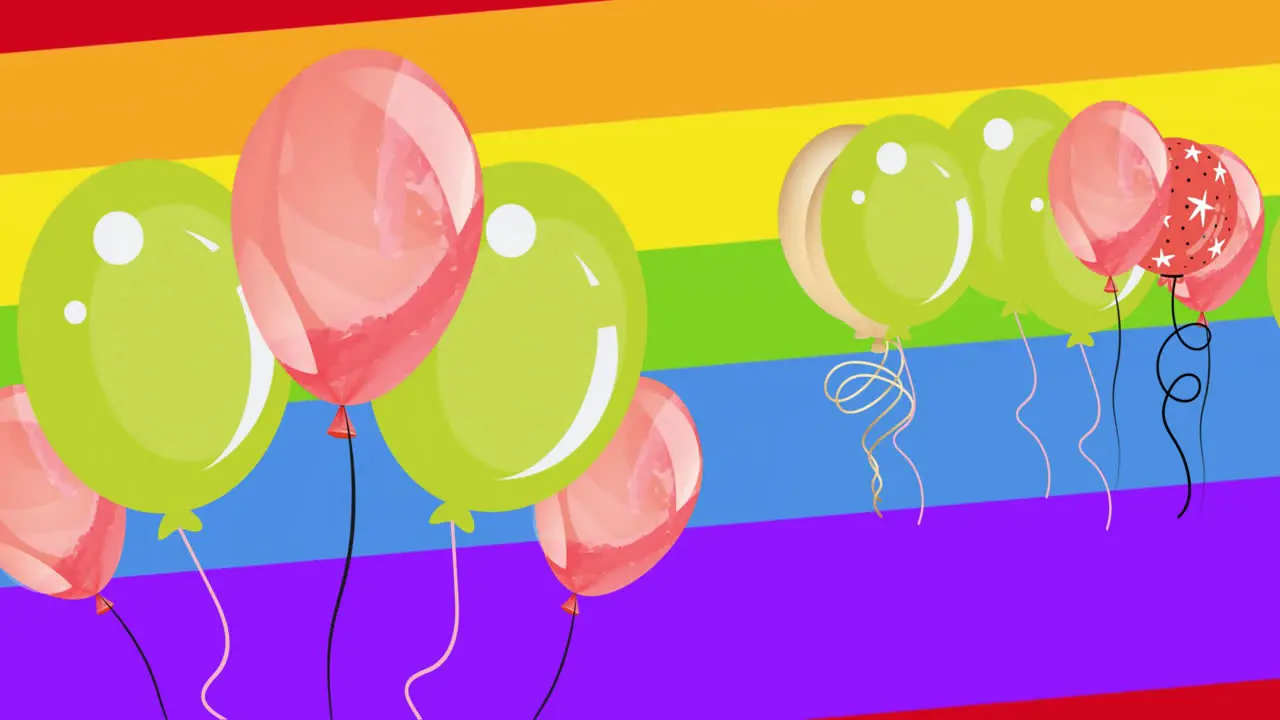 Animation of colourful balloons on rainbow background