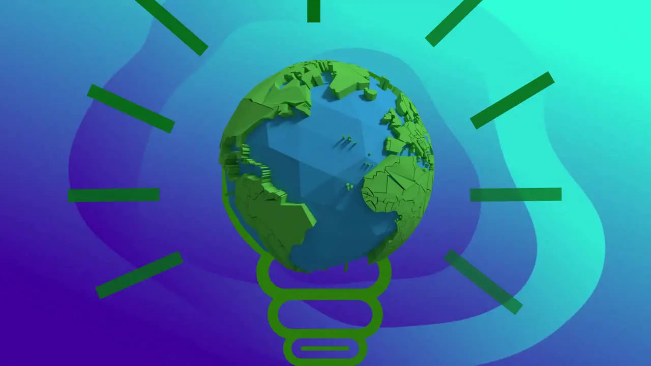 Animation of lightbulb with globe on blue background