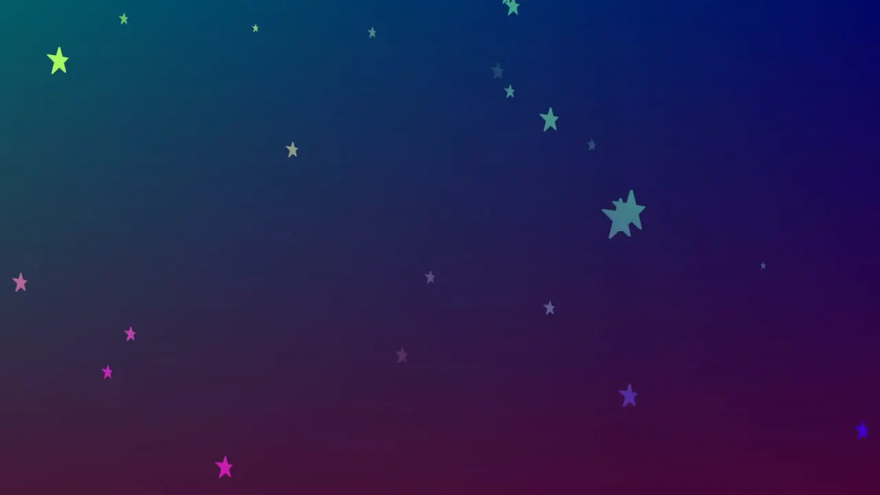 Digital animation of multiple star icons falling against copy space on purple gradient background