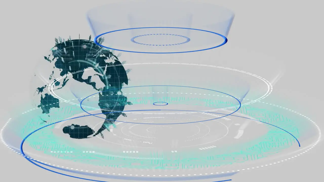 Animation of people icons rotating globe with circles against abstract background