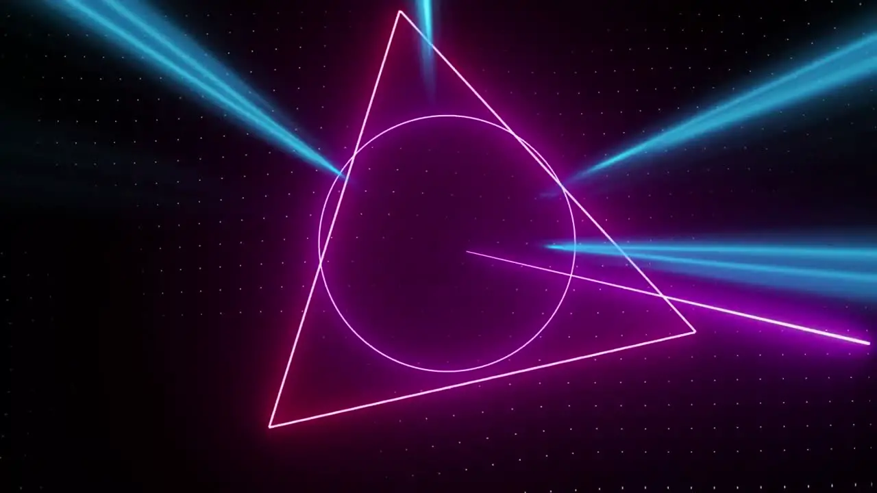 Animation of pink neon light trails and shapes over black background