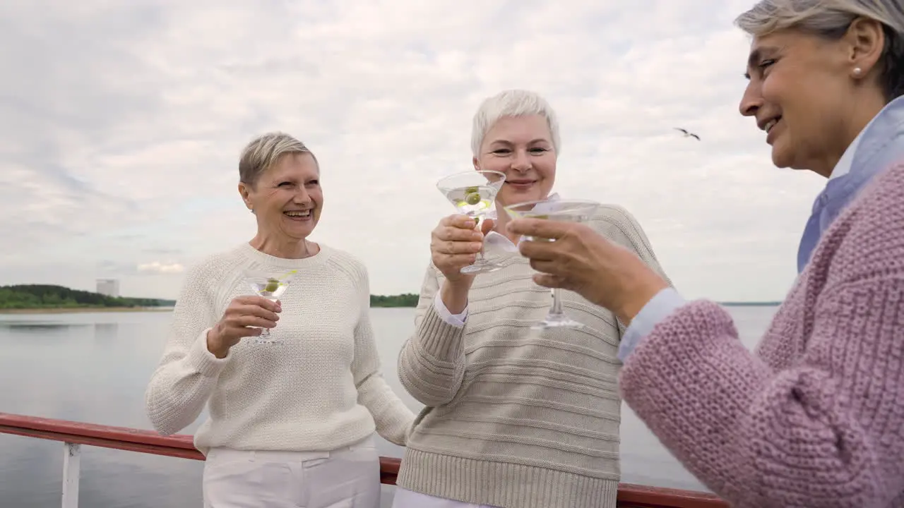 Drei ältere Frauen Stoßen An