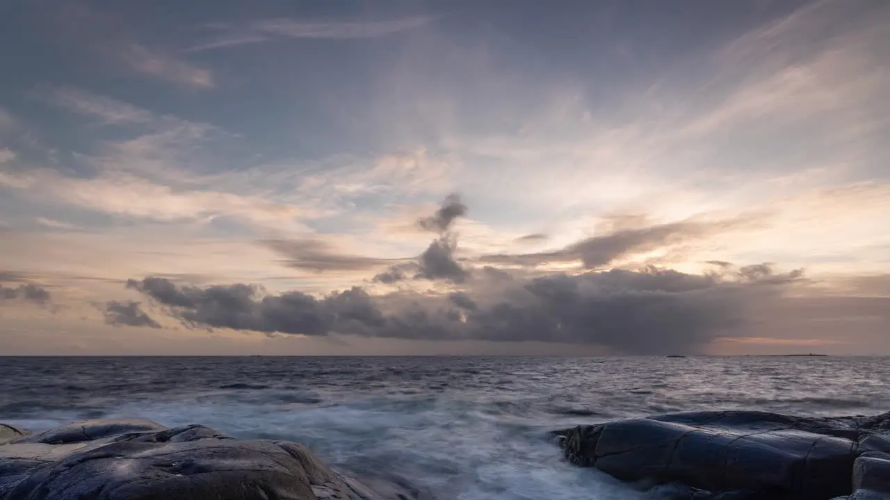 Rocky seacoast of Norway at winter sunset time lapse video